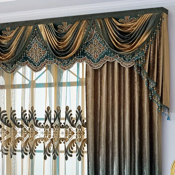 European Style Luxury Curtains | 2pcs Sunscreen & Blackout