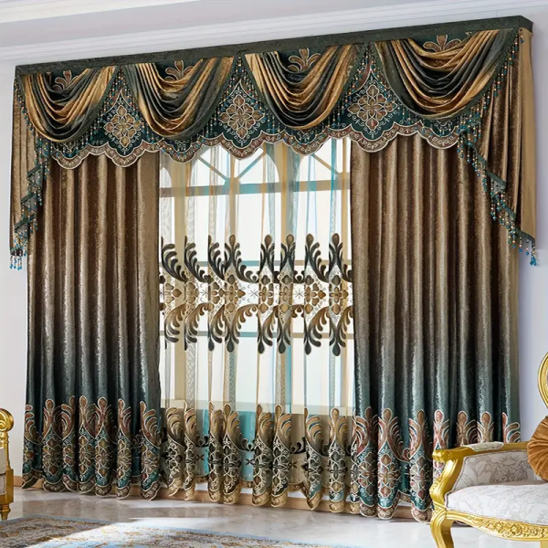 European Style Luxury Curtains | 2pcs Sunscreen & Blackout